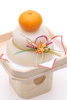 Traditional Japanese new year decoration Kagamimochi made from rice
