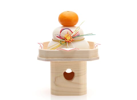 Traditional Japanese new year decoration Kagamimochi made from rice