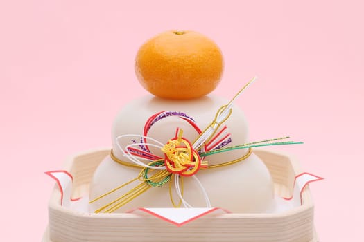 Traditional Japanese new year decoration Kagamimochi made from rice