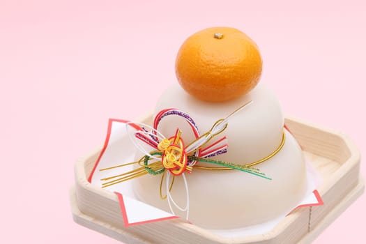 Traditional Japanese new year decoration Kagamimochi made from rice