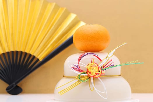 Traditional Japanese new year decoration Kagamimochi made from rice