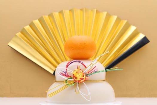 Traditional Japanese new year decoration Kagamimochi made from rice