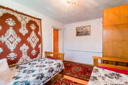 Russia, Moscow- July 08, 2019: interior room apartment. standard rustic country old house