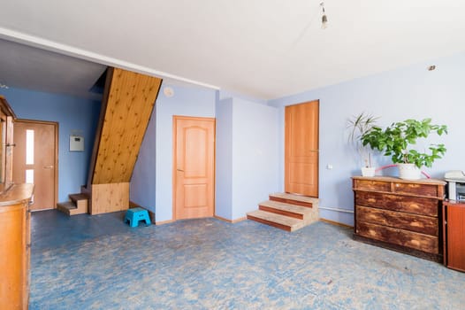 Russia, Moscow- July 08, 2019: interior room apartment. standard rustic country old house