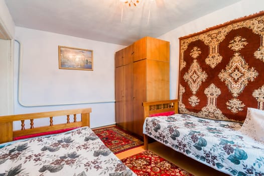 Russia, Moscow- July 08, 2019: interior room apartment. standard rustic country old house