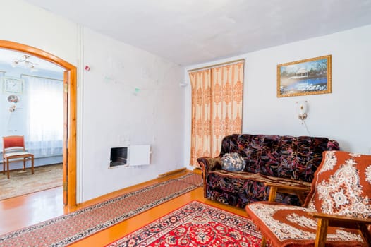 Russia, Moscow- July 08, 2019: interior room apartment. standard rustic country old house