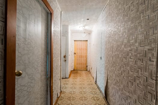 Russia, Moscow- July 08, 2019: interior room apartment. standard repair decoration in hostel. old not modern decor