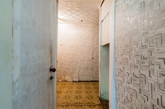 Russia, Moscow- July 08, 2019: interior room apartment. standard repair decoration in hostel. old not modern decor
