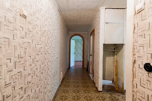 Russia, Moscow- July 08, 2019: interior room apartment. standard repair decoration in hostel. old not modern decor