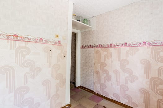 Russia, Moscow- July 08, 2019: interior room apartment. standard repair decoration in hostel. old not modern decor