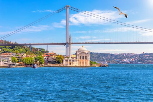 Ortakoy Mosque and the Bosphorus Bridge, beautiful sea view, Istanbul.