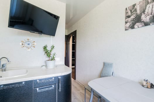 Russia, Moscow- July 08, 2019: interior room apartment. standard repair decoration in hostel