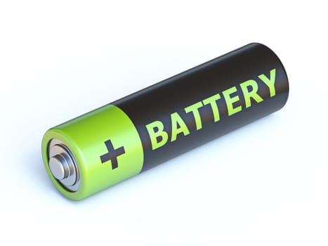 Single battery 3D render illustration isolated on white background