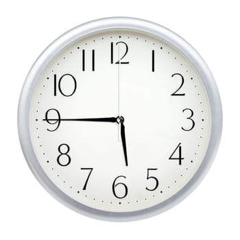 Analog wall clock isolated on white background.