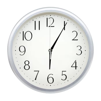 Analog wall clock isolated on white background.