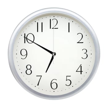Analog wall clock isolated on white background.