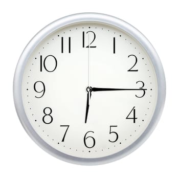 Analog wall clock isolated on white background.