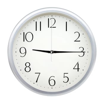 Analog wall clock isolated on white background.