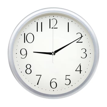 Analog wall clock isolated on white background.