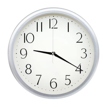 Analog wall clock isolated on white background.