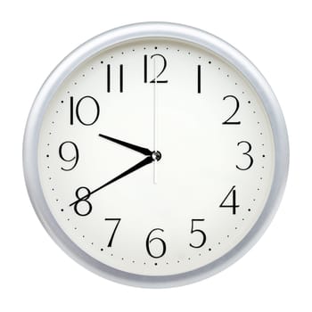 Analog wall clock isolated on white background.