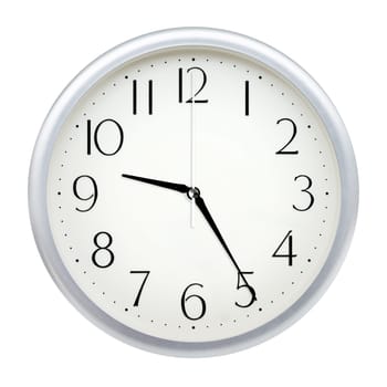 Analog wall clock isolated on white background.