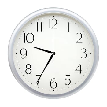 Analog wall clock isolated on white background.