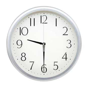 Analog wall clock isolated on white background.