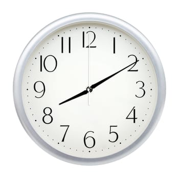 Analog wall clock isolated on white background.
