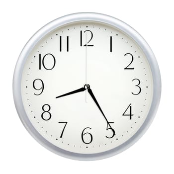 Analog wall clock isolated on white background.