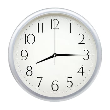 Analog wall clock isolated on white background.