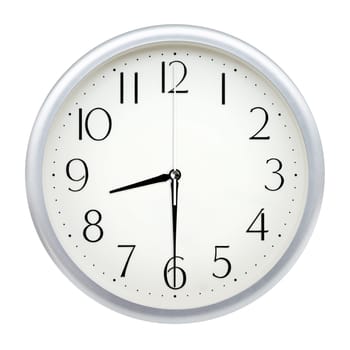 Analog wall clock isolated on white background.