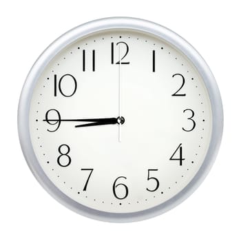 Analog wall clock isolated on white background.