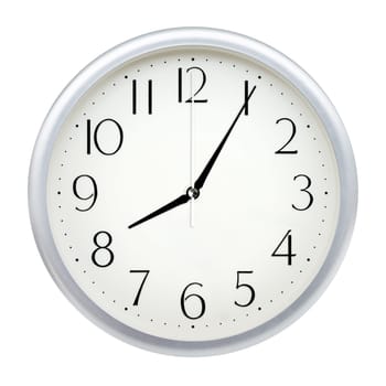 Analog wall clock isolated on white background.