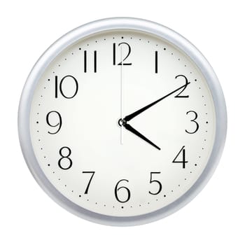 Analog wall clock isolated on white background.