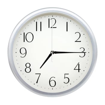 Analog wall clock isolated on white background.
