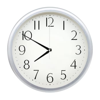 Analog wall clock isolated on white background.