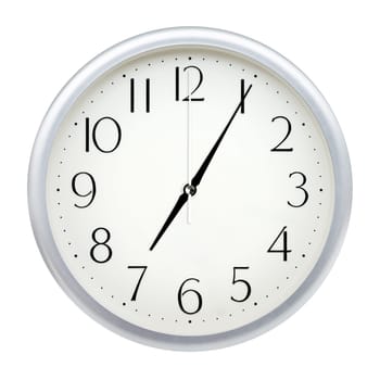 Analog wall clock isolated on white background.