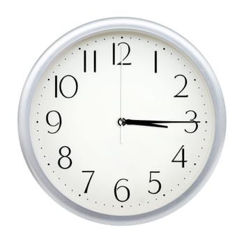 Analog wall clock isolated on white background.