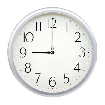 Analog wall clock isolated on white background.