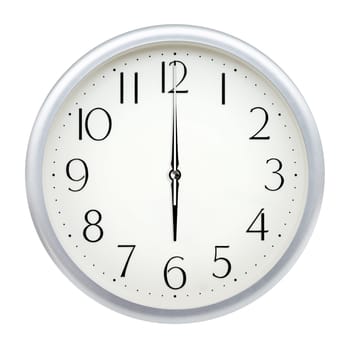 Analog wall clock isolated on white background.