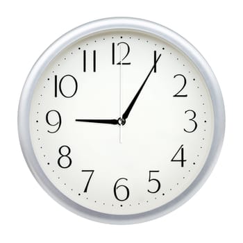 Analog wall clock isolated on white background.