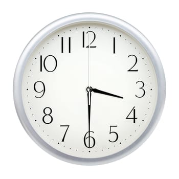 Analog wall clock isolated on white background.