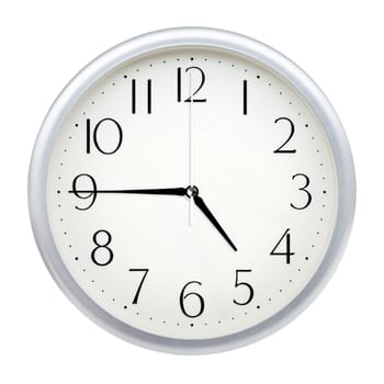 Analog wall clock isolated on white background.