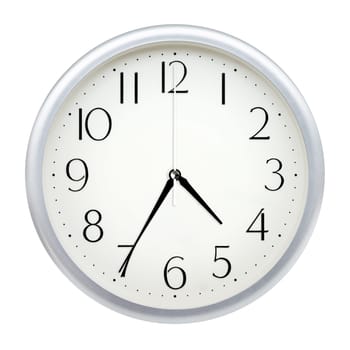 Analog wall clock isolated on white background.