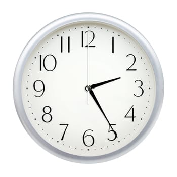 Analog wall clock isolated on white background.
