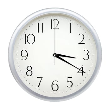 Analog wall clock isolated on white background.