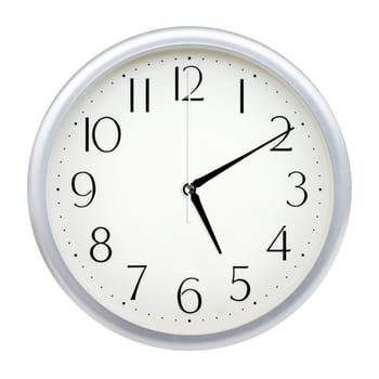 Analog wall clock isolated on white background.