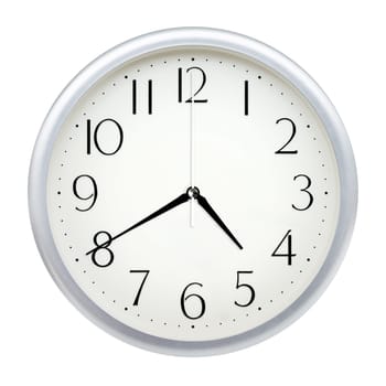 Analog wall clock isolated on white background.