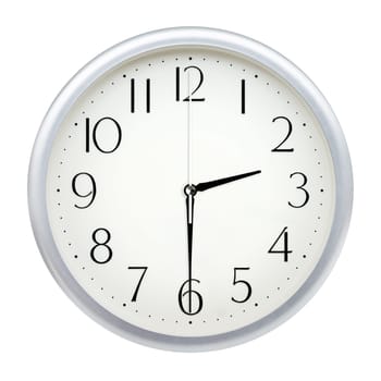 Analog wall clock isolated on white background.